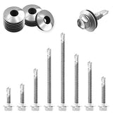 ▶ Hilitchi Juego de 70 tornillos hexagonales de acero inoxidable 410 de 12 x 1-1/2 pulgadas, con arandelas de junta de sellado EPDM de neopreno M5.5 x 19