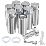 🔩 LuckIn - Paquete de 8 tornillos separadores para acrílico (1/2 pulgada Diámetro x 2,5 cm. L), soporte de pared de acero inoxidable para soporte de letreros, plateado