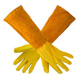 ▶ Guantes de jardinería, guantes largos de jardinería, guantes de jardín de trabajo de cuero, guantes de jardín para mujeres, guantes de jardinería para hombres, guantes de trabajo de cuero vacuno grueso y duradero. (Grande, amarillo)