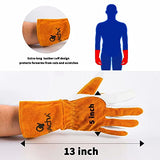 ▶ Guantes ignífugos Guantes de soldadura resistentes al fuego para hombres y mujeres, guantes de soldadura ignífugos, extra largos, resistentes al calor, guantes de piel de vacuno (L)