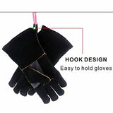 ▶ Guantes de soldador resistente al calor perfecto for soldador/cocción/hornear/chimenea/manejo de animales/BBQ - Black-Gray 14 pulgadas