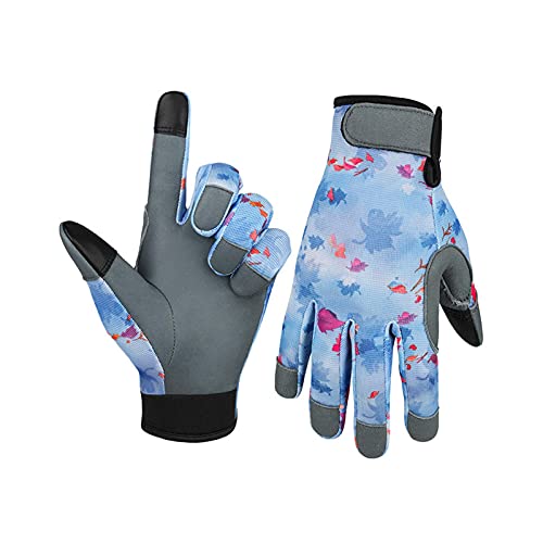 ▶ Guantes Jardinería , de cuero transpirable que absorbe el sudor, a prueba de espinas, para plantar, sembrar, trabajo ligero (azul, tamaño: M)