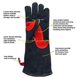 ▶ Guantes de soldador de forja de cuero, resistentes al calor y al fuego, guantes para Tig, Mig, barbacoa, horno, parrilla, chimenea, hornear, horno, estufa, soporte de ollas, soldador, guante de manejo de animales. Negro - 16 pulgadas