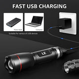 LE Linterna recargable D, LP3000 de alto lúmenes súper brillante, linterna táctica con zoom de 1000 lúmenes, impermeable, 5 modos de iluminación, linterna de mano pequeña para camping, emergencias (cable USB incluido)