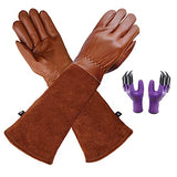 ▶ Guantes de jardinería de cuero profesionales para mujeres y hombres, guantes de trabajo de jardín rosa con protección del antebrazo