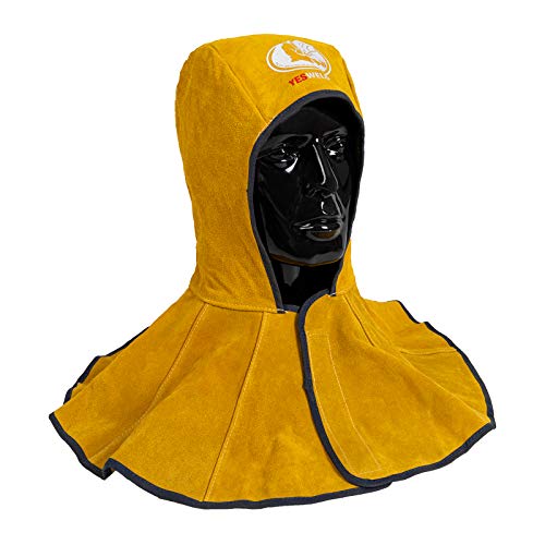 ▶ Capucha de soldador de cuero de vaca con cuello y hombro drapeado - Tapas de soldadura