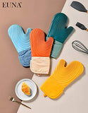 ▶ Guantes ignífugos Guantes de horno de silicona, resistentes al calor, juego de manoplas de cocina antideslizantes con mini guantes de horno y almohadillas calientes, perfectos para hornear, forro acolchado, caja de regalo, azul y azul