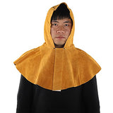 ▶ Capucha soldador de piel de vaca Cuello de aislamiento térmico de piel de vaca amarilla, casco de soldadura de protección facial con máscara de seguridad para cubrir el hombro y el cuello