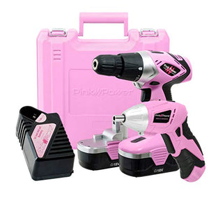 Pink Power Juego de herramientas de taladro y destornillador eléctrico PP1848K 18 V taladro inalámbrico con cargador y juego de brocas