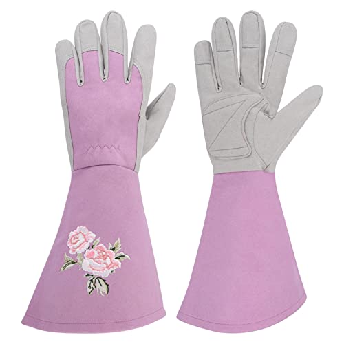 ▶ Guantes Jardinería  de poda de rosa, guantes de jardinería de protección de antebrazo largo para mujer, antipinchazos, impermeables y extra gruesos(M)