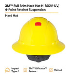 ▶ 3M Sombrero duro de ala completa H-802V-UV, suspensión amarilla de trinquete de 4 puntos, ventilado, con Uvicator