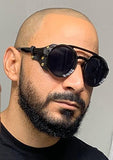 ▶ Retro Redondo Steampunk Gafas de Sol Mujeres Hombres Vintage Góticas Lentes de Sol Protectoras Laterales con Cuero B2532