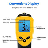 Termómetro pistola de temperatura infrarrojo láser digital sin contacto, -58 ℉ ~ 1022 ℉ (-50 ℃ ～ 550 ℃), Amarillo y Negro