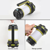 Linterna recargable para linterna de camping, 6 modos, banco de energía de 3600 mAh, gancho de colgar de dos vías, perfecto para acampar, caminar, recreaciones al aire libre, cable de carga USB incluido