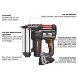 Pistola de uñas inalámbrica de 20 V WX840.1, PowerShare, clavadora 2 en 1 y grapadora de corona estrecha, luz LED, batería y cargador incluidos