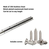 🔩 4 bisagras de piano de 12 pulgadas, bisagras continuas y de piano de acero inoxidable 304 resistente, 0.04 pulgadas de grosor, ancho abierto de 1.2 pulgadas, tornillos incluidos (12 pulgadas, plateado)