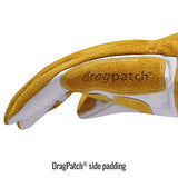 ▶ Guantes de soldador  de piel de vacuno con palma reforzada y pulgar y dedo índice, índice sin costuras, puño de 5 pulgadas para protección adicional (mediano)