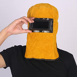 ▶ Capucha Soldador Protector de La Soldador de Cuero para Soldador de Cuero Tapa de Molienda con Cuello Drapeado de Hombro Filtro de Oscurecimiento de Drapeado Naranja