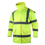 ▶ Chaqueta de seguridad reflectante de alta visibilidad para hombre, impermeable, clase 3 ANSI, forro acolchado (amarillo, 5XL)
