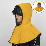 ▶ Capucha de soldadura para la cabeza/cuello de protección de soldador, protección para el hombro, casco ignífugo, de vacuno, resistente al viento, chal de soldadura, sombrero