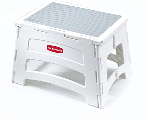 Rubbermaid Folding 1-Step Plastic Stool, 300-pound Capacity, White