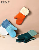 ▶ Guantes ignífugos Guantes de horno de silicona, resistentes al calor, juego de manoplas de cocina antideslizantes con mini guantes de horno y almohadillas calientes, perfectos para hornear, forro acolchado, caja de regalo, azul y azul