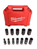 ▶ MILWAUKEE  Juego de dados de impacto de 6 puntas y pozo profundo con impulsor de 3/8 pulg. (12 piezas)
