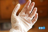 ▶ GUante de vinilo transparente sin polvo EDI, 4,3 milésimas de pulgada, desechable, industrial, transparente, sin látex ni alérgenos, de plástico, para trabajo, servicio de alimentos, limpieza, 100 guantes por caja (Caja de 100) (tamaño mediano)