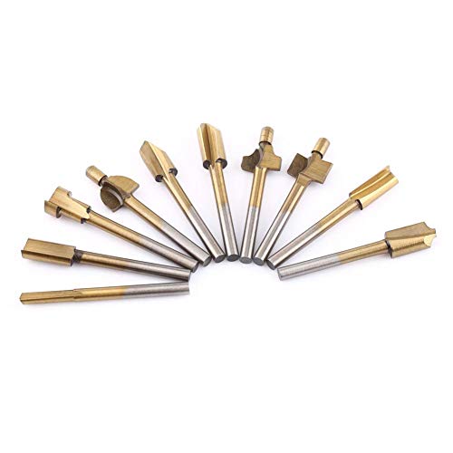 ▶ Brocas fresadoras  , 10PCS HSS Recubierto de Titanio Carpintería de Borde Cortadores Trimmer Router Machine Bits 1/8