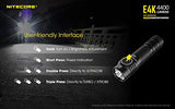 Combo: NITECORE E4K Next Generat Linterna – 4400 lúmenes con llavero Tiki Mini LE – 300 lúmenes