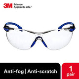 3M Solus 27597 Protective Eyewear 1000 Series S1107SGAF Scotchgard Anti-Fog Lens, 5" Height, 2" Wide, 10" Length, Polycarbonate/Plastic, One Size Fits Most, Blue/Black/Clear