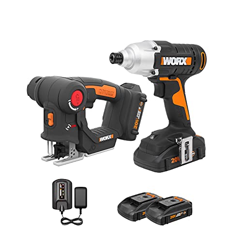 Juego de herramientas Sierra de caladora de corte de precisión AXIS de 20 V con controlador de impacto de 1/4 de pulgada, kit de herramientas eléctricas combo WX914L, PowerShare, 2 baterías y 1 cargador incluido
