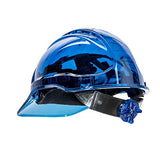 ▶  Gorro duro de trabajo con carraca ventilado en translúcido Hi Vis ANSI, azul