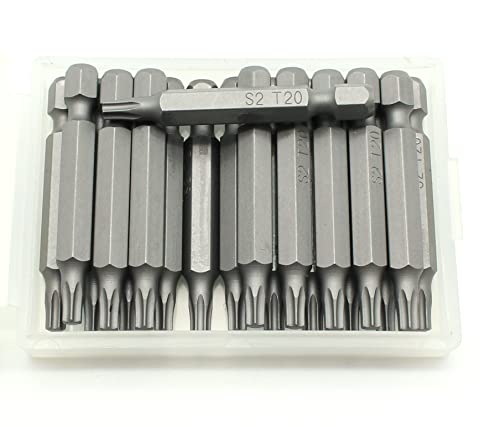 Juego de puntas de destornillador con vástago hexagonal de 2 pulgadas (50 mm), puntas de 6 puntas, resistentes a los impactos y con ranura de rápida liberación TEMO T20 Torx Set de 20