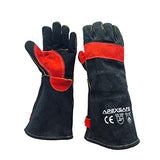 ▶ Guantes de soldador de forja de cuero, resistentes al calor y al fuego, guantes para Tig, Mig, barbacoa, horno, parrilla, chimenea, hornear, horno, estufa, soporte de ollas, soldador, guante de manejo de animales. Negro - 16 pulgadas