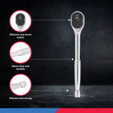 ▶ NEIKO Llave de carraca de 1/2 pulgada, carraca reversible de 72 dientes, carraca de liberación rápida de 1/2 accionamiento, llave de enchufe de cabeza ovalada de 10 pulgadas, llave de carraca de acero CR-V