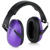 ▶ Orejeras de protección auditiva y reducción de ruido, ligeras, ajustables y plegables NRR 20 dB, protección de oídos de seguridad para disparos, maquinaria pesada, trabajo y caza, para adultos y niños, color morado