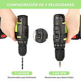 ▶ Taladro Inalambrico, 21V de Doble Velocidad, Ajuste de par 18+1, Equipado con un Conjunto de Accesorios como Taladro Transversal, Taladro Helicoidal y Taladro de Ranura, para Atornillar y Taladrar