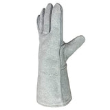 ▶ Guantes de soldador de cuero dividido de vaca resistentes al calor y al fuego, guantes de trabajo de seguridad de cuero de 14 pulgadas para barbacoa, horno, soldador Tig, manejo de jardín y animales (gris)