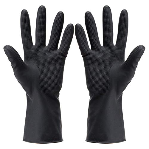 ▶ Guantes de tinte para el pelo, color negro, reutilizables, para peluquería, látex, grandes, gruesos, de goma, para la limpieza, cocina, lavaplatos, 5 pares