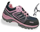 ▶ Tenis Seguridad Industrial con casquillo de seguridad dieléctrico para mujer, ideal para zona industrial, empresas, fabricas, negocios, tenis ligero y cómodo (Gris Rosa, measurement_24_point_0_centimeters)