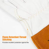 ▶ Guantes de  soldador Tig de piel de cabra con cuero de vaca extra largo, resistente al calor/fuego, barbacoa/almacén/resistente/guantes de manejo de animales, extremadamente suaves y flexibles, 1 par
