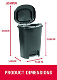 Rubbermaid Bote de basura clásico de 13 galones con tapa y pedal de acero inoxidable, cubeta de basura negro para cocina
