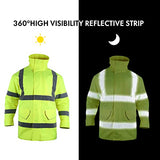 ▶ Chaqueta de seguridad reflectante de alta visibilidad para hombre, impermeable, clase 3 ANSI, forro acolchado (amarillo, 5XL)