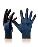 ▶ Guantes de trabajo  Pack de 3  con revestimiento de nitrilo de microespuma, calibre 15, transpirables, resistentes a la abrasión, sin costuras, forro de nailon y licra, certificado CE, protección LANON