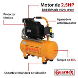 ▶ Compresora Aire Tanque Compresor Lubricado Motor 2.5 HP 25 L