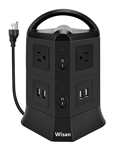 ▶ Power Strip Torre de Regleta Enchufe de Energía USB Multifuncional con 4 Puertos de Carga