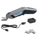 ▶ DREMEL - Tijeras eléctricas inalámbricas recargables USB de 4 V con dos accesorios de cuchilla, cable USB y bloque de alimentación, ideal para cortar tela, cartón y material de papel