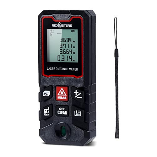 Medidor de Distancia láser 60M Medidor de Digital láser Pantalla LCD con función de Almacenamiento de Datos M/In/Ft, Puede medir pitagórico, Distancia, área, Alta precisión ± 1,5 mm, Negro