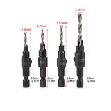 Juego de brocas de cono avellanado HSS de 4 piezas Juego de herramientas de carpintería de tornillo hexagonal de 1/4"con agujero hexagonal + Llave en L